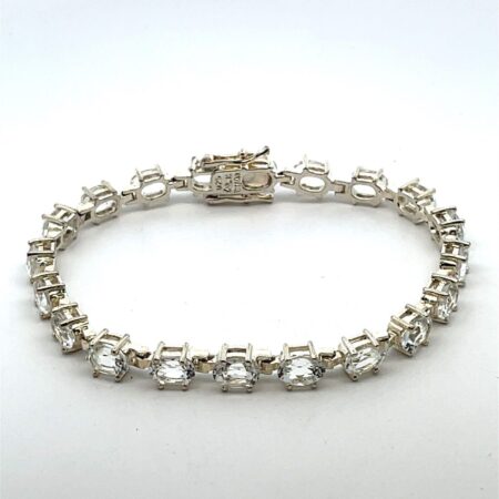 Vintage Designer ALX, Oval White Topaz Sterling Silver 8” Bracelet - 16.6 Grams