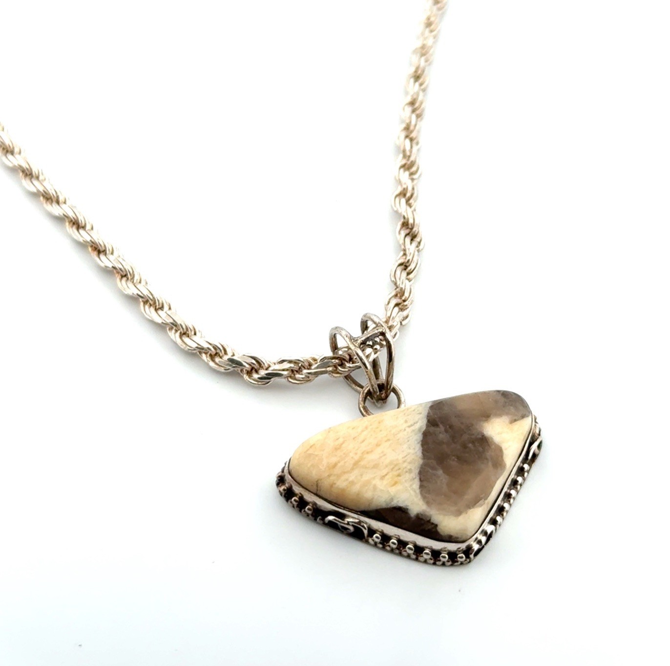 16” x 3.5mm Agate w/ Quartz Inclusion 925 Sterling Silver Pendant Necklace 31.6g