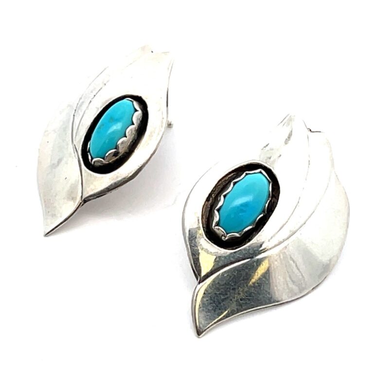 Vintage Robert M. Johnson .925 Silver & Turquoise Earrings 7.8g - Southwestern