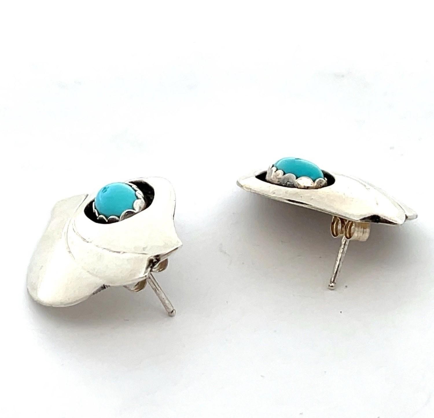 Vintage Robert M. Johnson .925 Silver & Turquoise Earrings 7.8g - Southwestern - Image 2