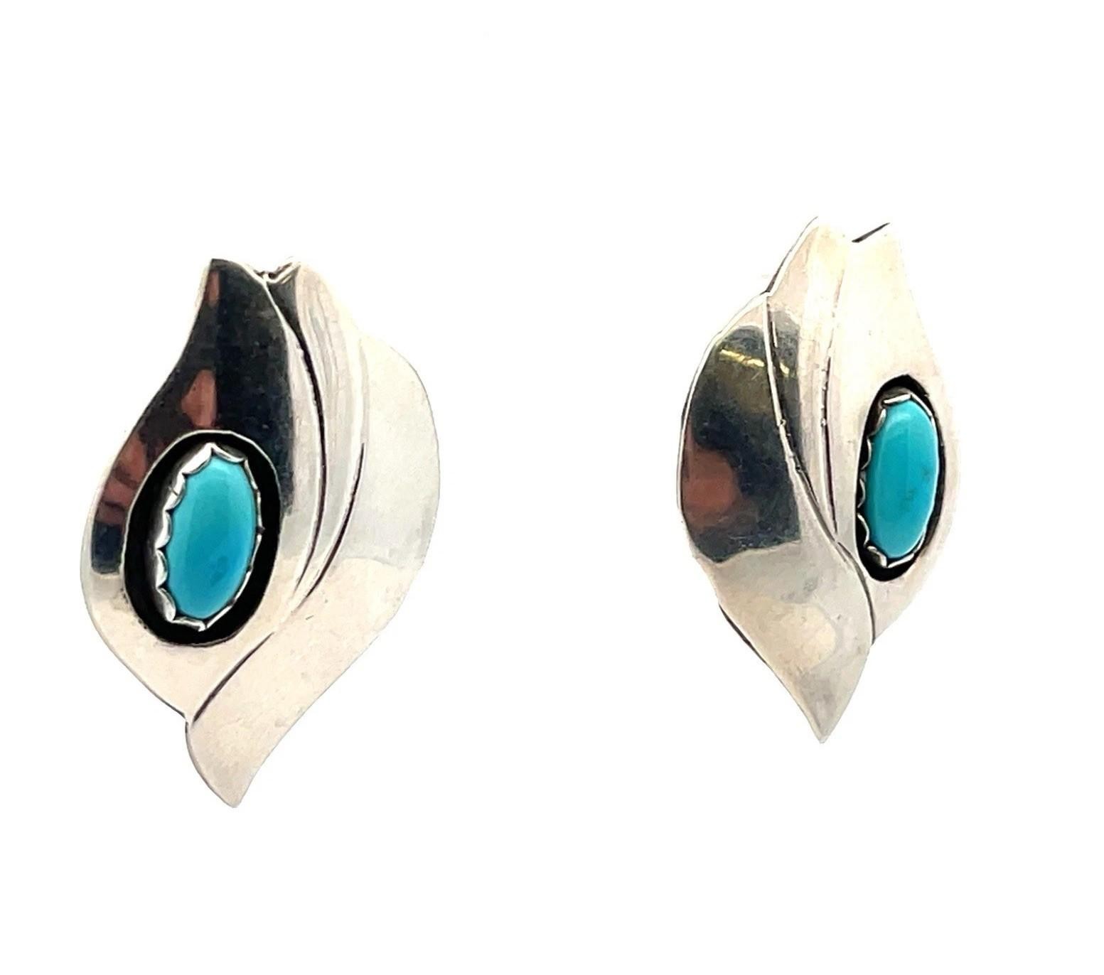 Vintage Robert M. Johnson .925 Silver & Turquoise Earrings 7.8g - Southwestern - Image 3