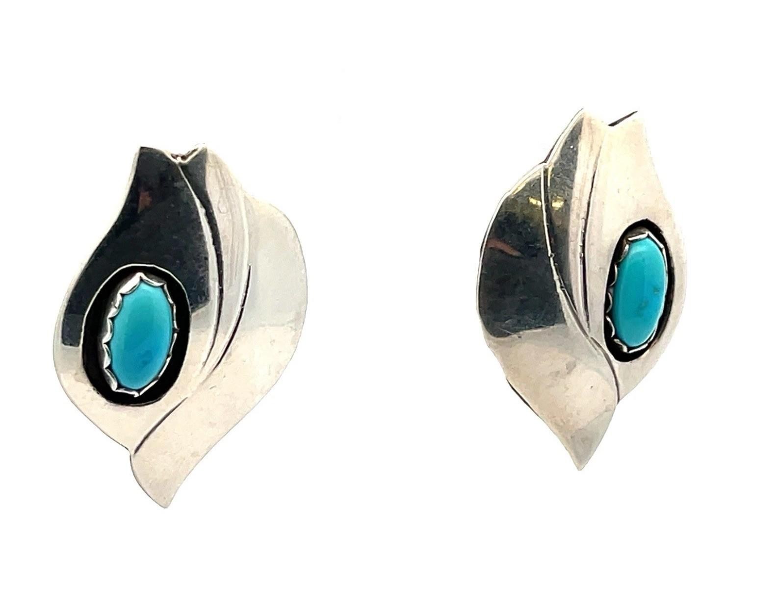 Vintage Robert M. Johnson .925 Silver & Turquoise Earrings 7.8g - Southwestern - Image 4