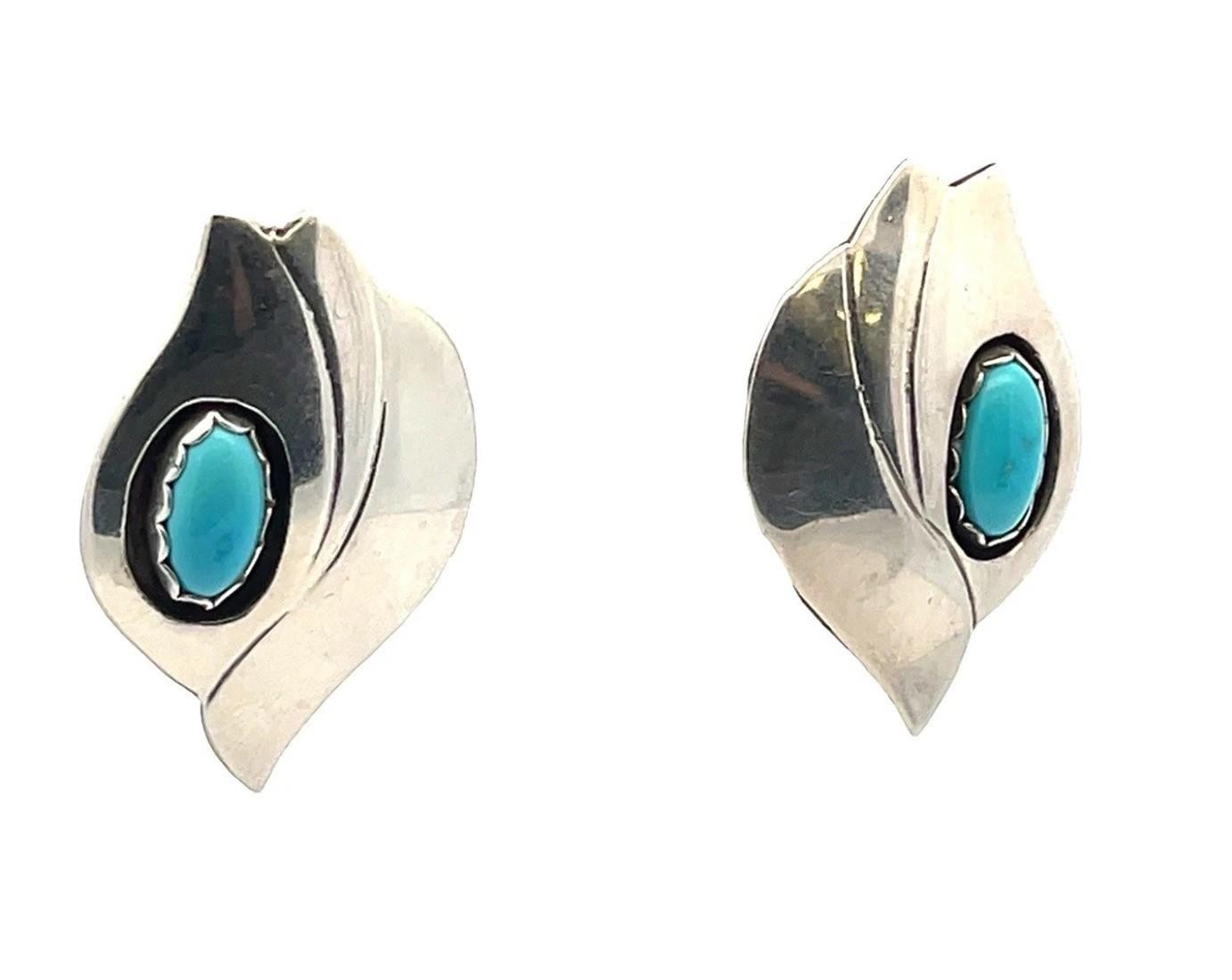 Vintage Robert M. Johnson .925 Silver & Turquoise Earrings 7.8g - Southwestern - Image 5