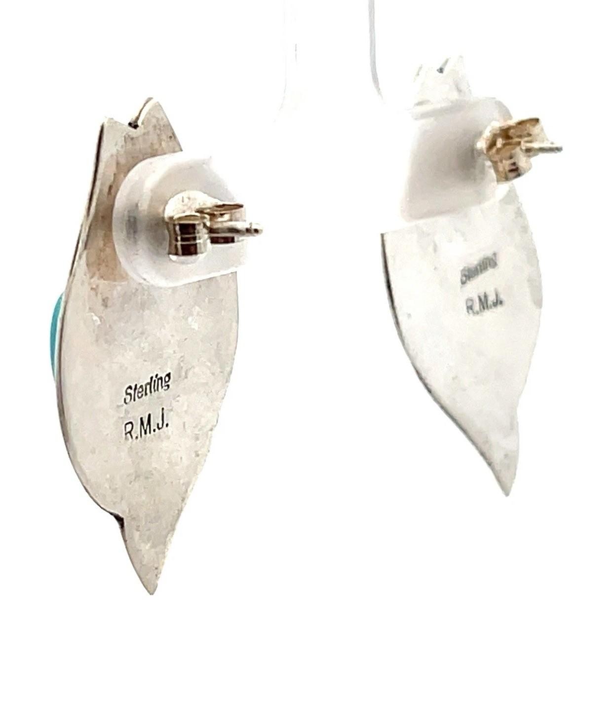 Vintage Robert M. Johnson .925 Silver & Turquoise Earrings 7.8g - Southwestern - Image 9