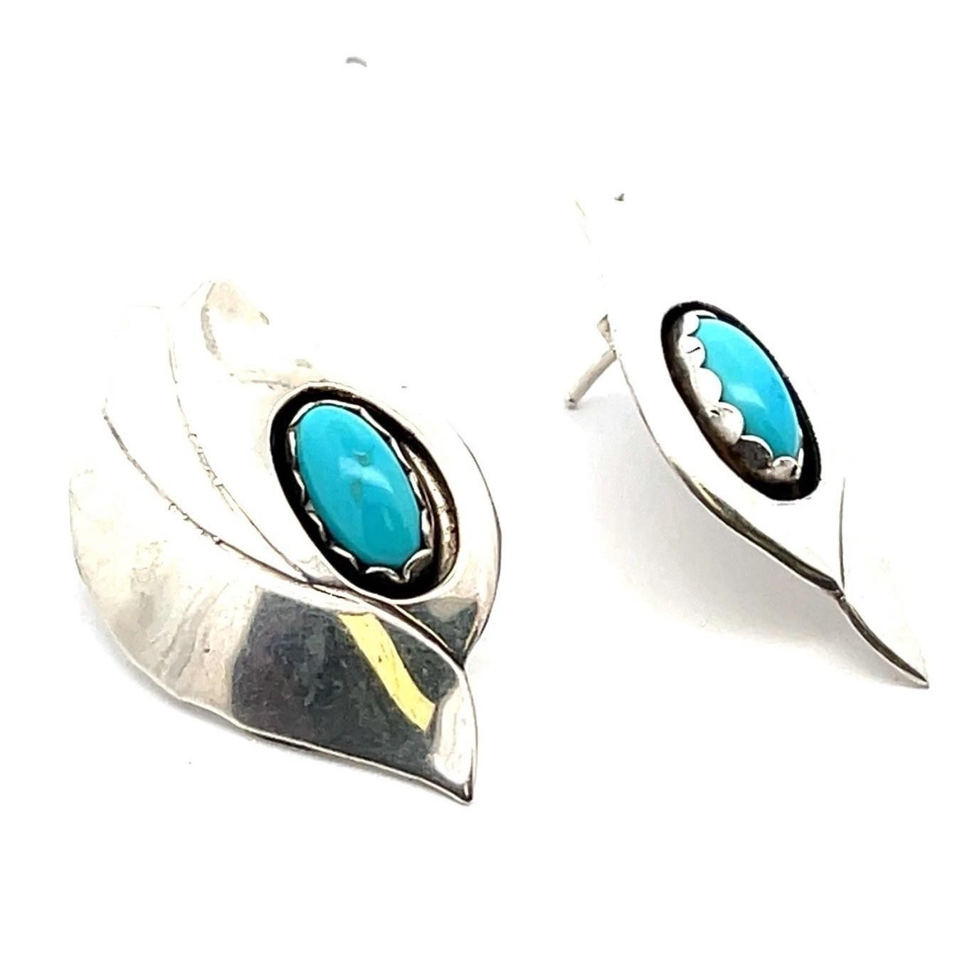 Vintage Robert M. Johnson .925 Silver & Turquoise Earrings 7.8g - Southwestern - Image 12