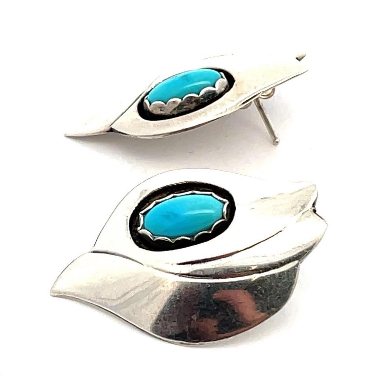 Vintage Robert M. Johnson .925 Silver & Turquoise Earrings 7.8g - Southwestern - Image 13