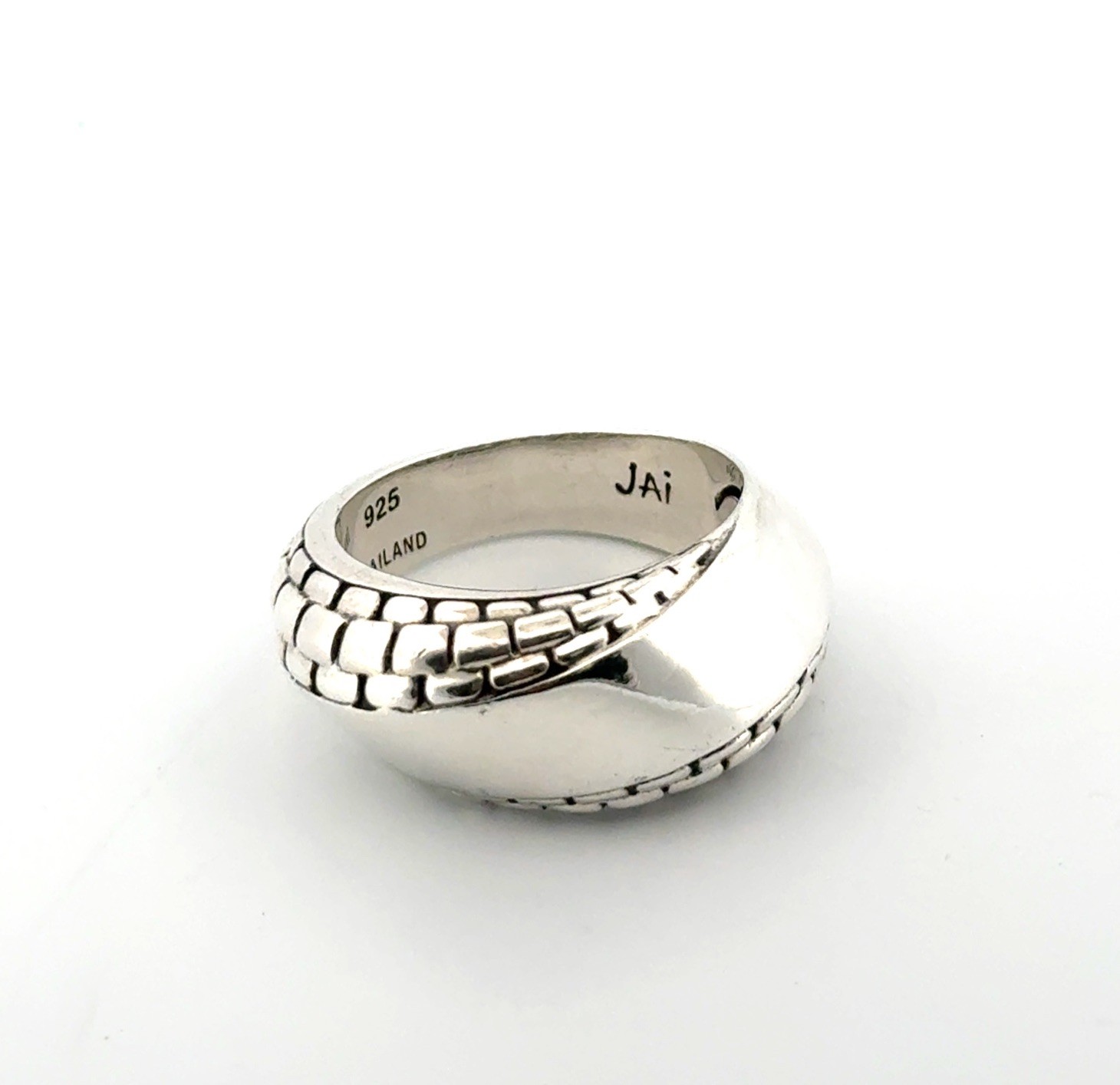 Size: 10 JAI Thailand 925 Sterling Silver Textured Polished Swirl Ring 11.9g - Image 2