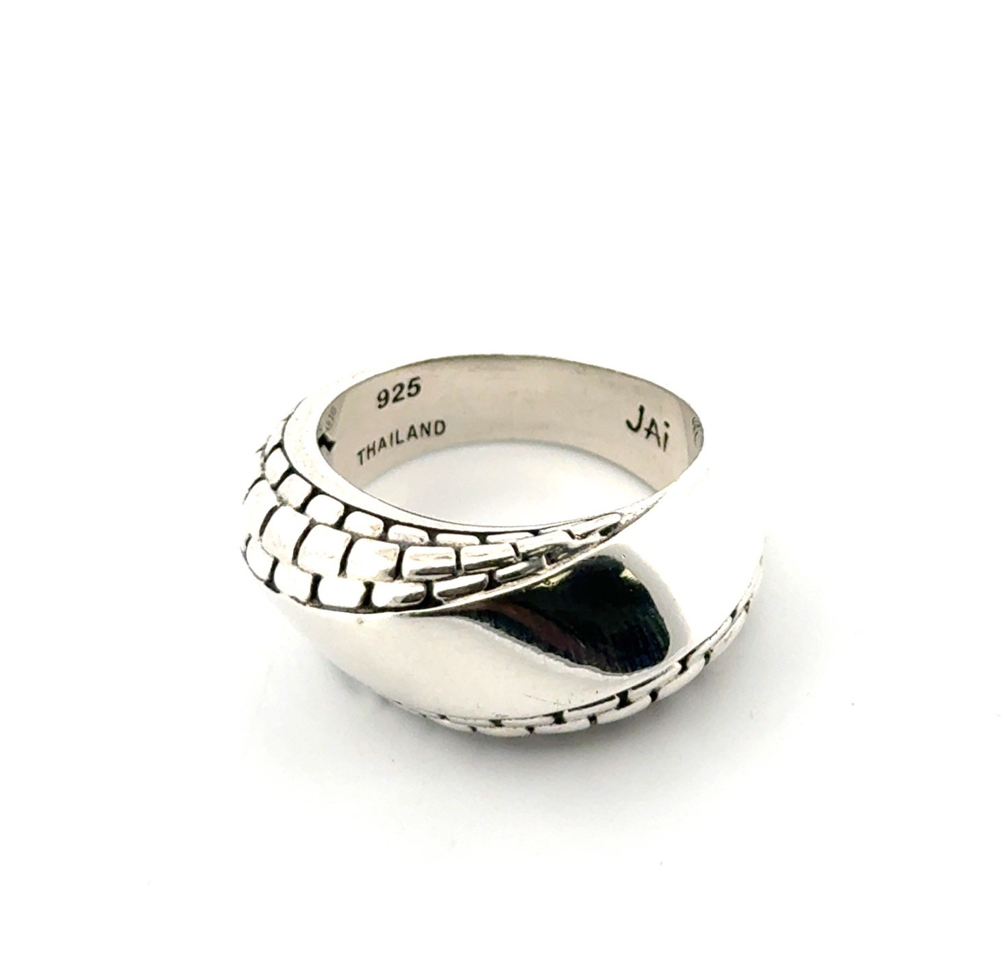 Size: 10 JAI Thailand 925 Sterling Silver Textured Polished Swirl Ring 11.9g - Image 3
