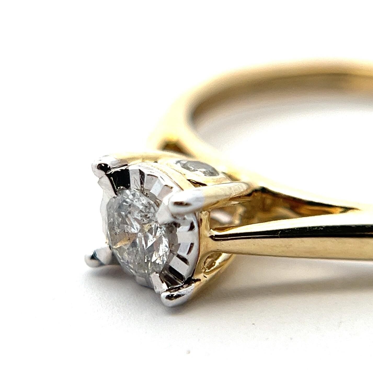10K Yellow Gold Round Cut 1/4 CTW Natural Diamond Engagement Ring Size: 7.25 - Image 2