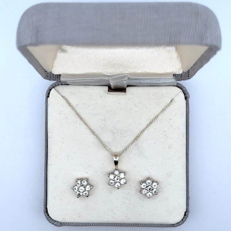 18” Madison Studio 925 Sterling Silver CZ Necklace + Matching Stud Post Earrings