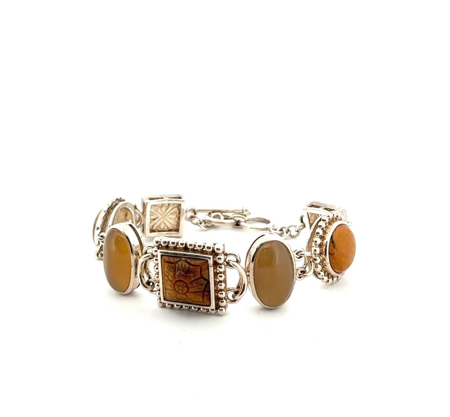 7” 925 Sterling Silver Whitney Kelly Yellow Stones Toggle Clasp Bracelet 54g - Image 2
