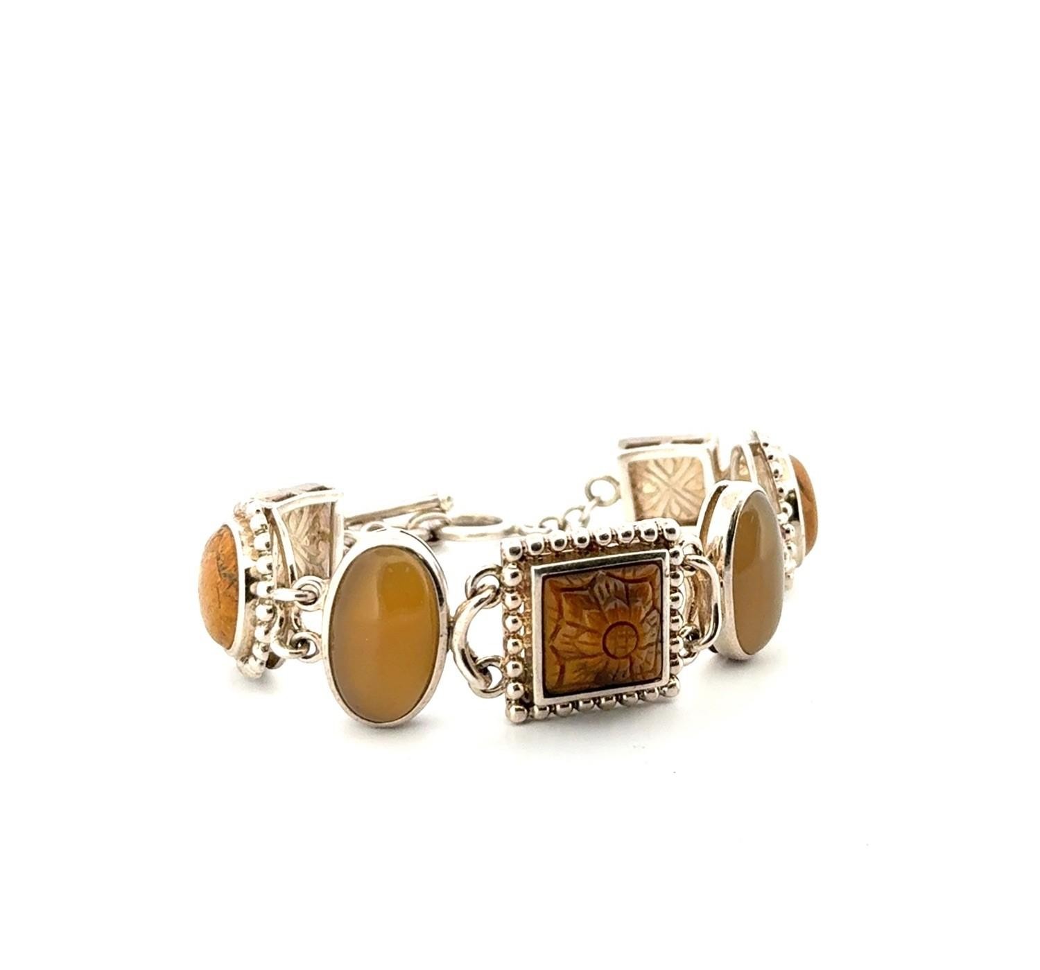 7” 925 Sterling Silver Whitney Kelly Yellow Stones Toggle Clasp Bracelet 54g - Image 3