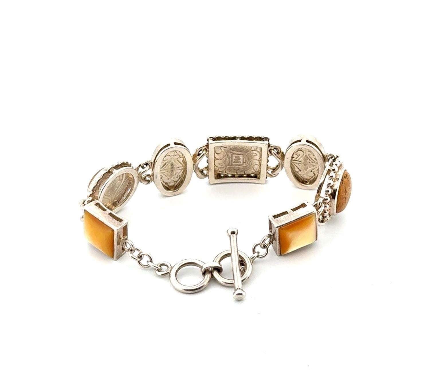 7” 925 Sterling Silver Whitney Kelly Yellow Stones Toggle Clasp Bracelet 54g - Image 4