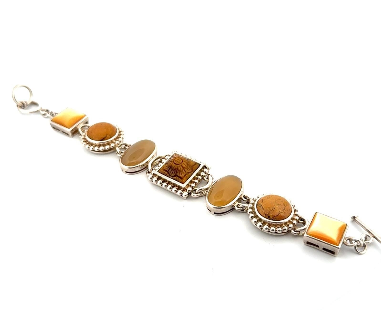 7” 925 Sterling Silver Whitney Kelly Yellow Stones Toggle Clasp Bracelet 54g - Image 5