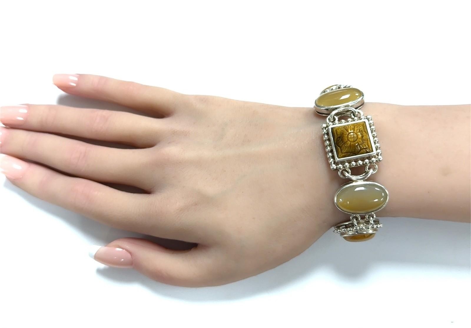 7” 925 Sterling Silver Whitney Kelly Yellow Stones Toggle Clasp Bracelet 54g - Image 8