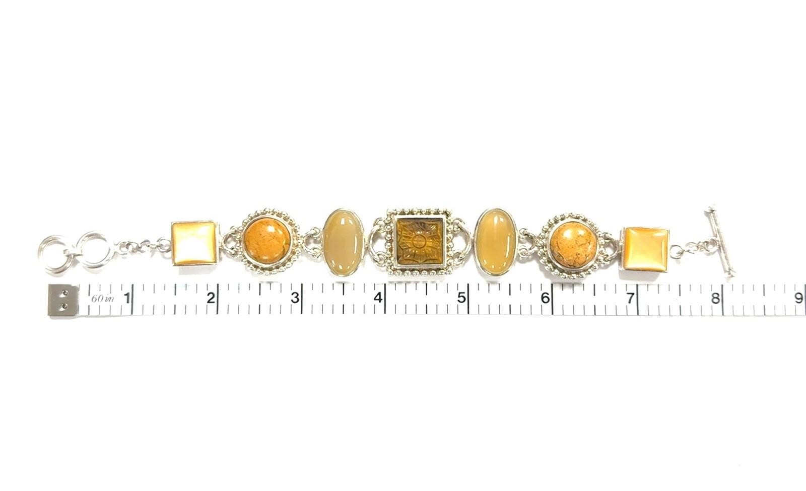 7” 925 Sterling Silver Whitney Kelly Yellow Stones Toggle Clasp Bracelet 54g - Image 10