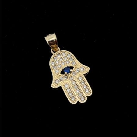 14k Yellow Gold Hamsa Fatima Hand Pendant, 2.4g