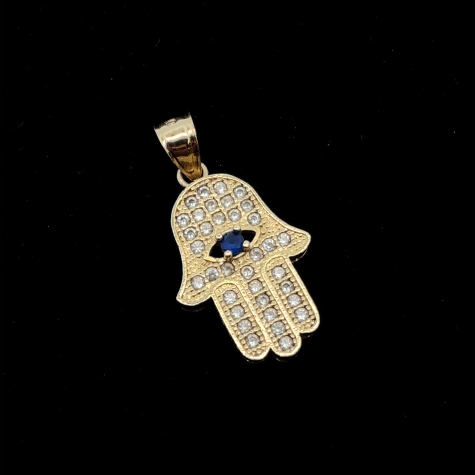 14k Yellow Gold Hamsa Fatima Hand Pendant, 2.4g