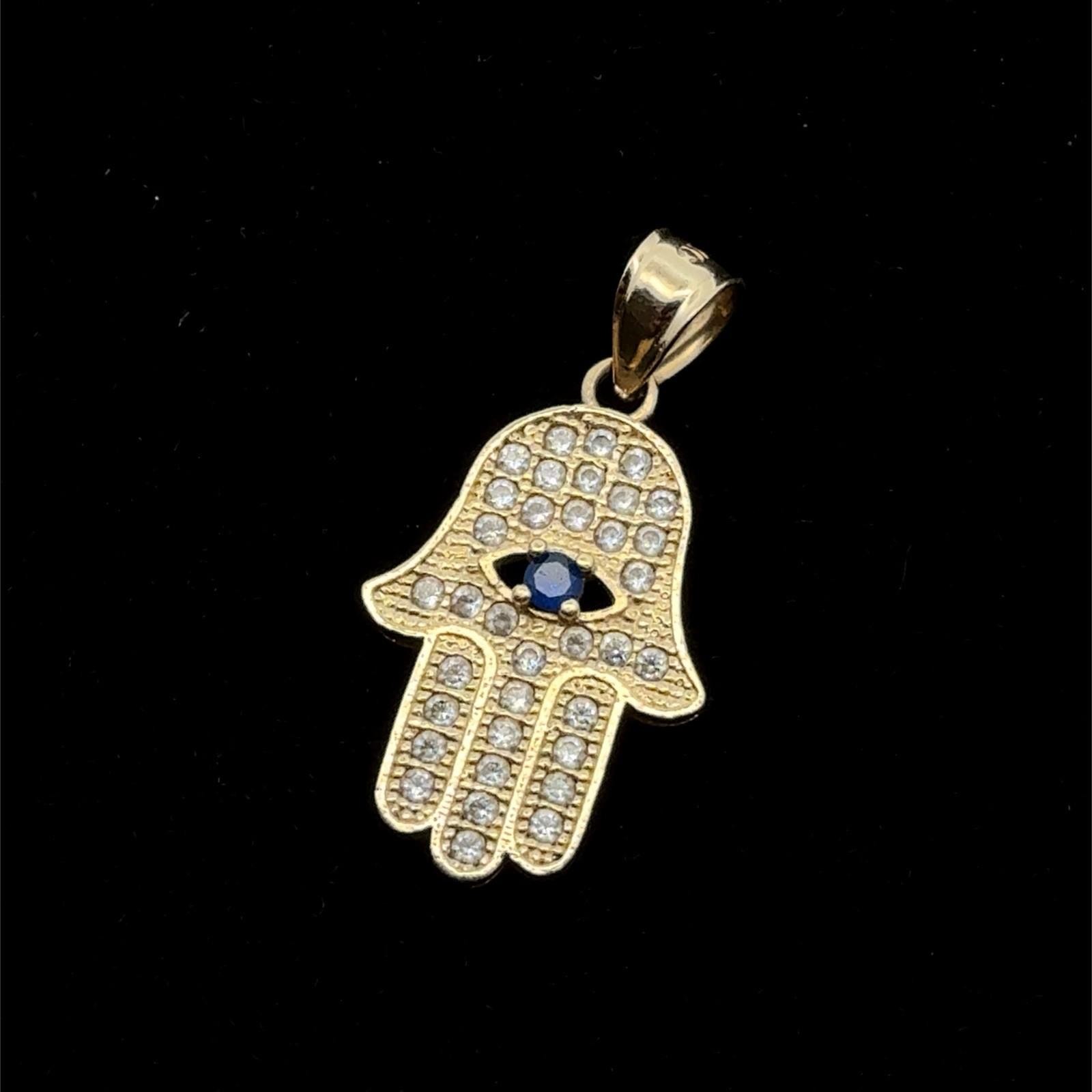 14k Yellow Gold Hamsa Fatima Hand Pendant, 2.4g - Image 2