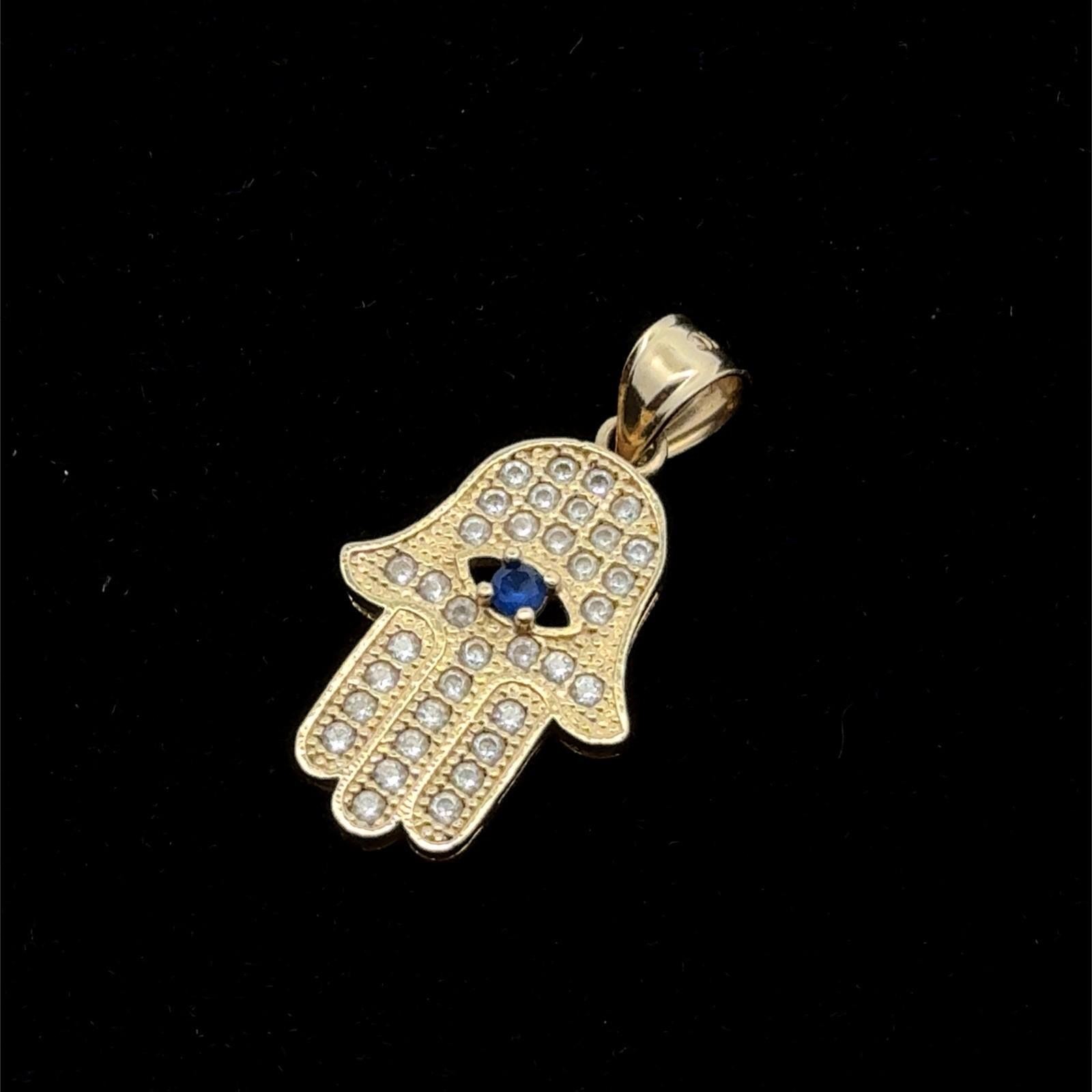 14k Yellow Gold Hamsa Fatima Hand Pendant, 2.4g - Image 3