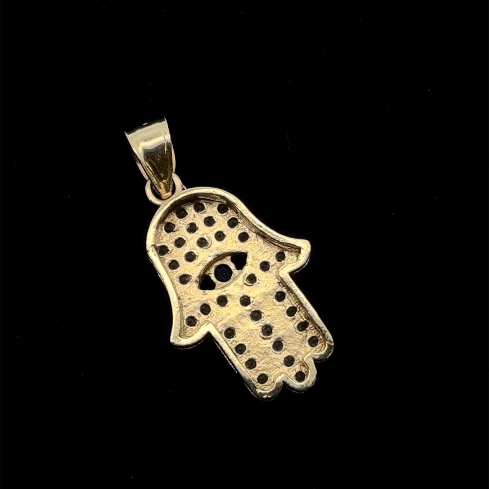 14k Yellow Gold Hamsa Fatima Hand Pendant, 2.4g - Image 4