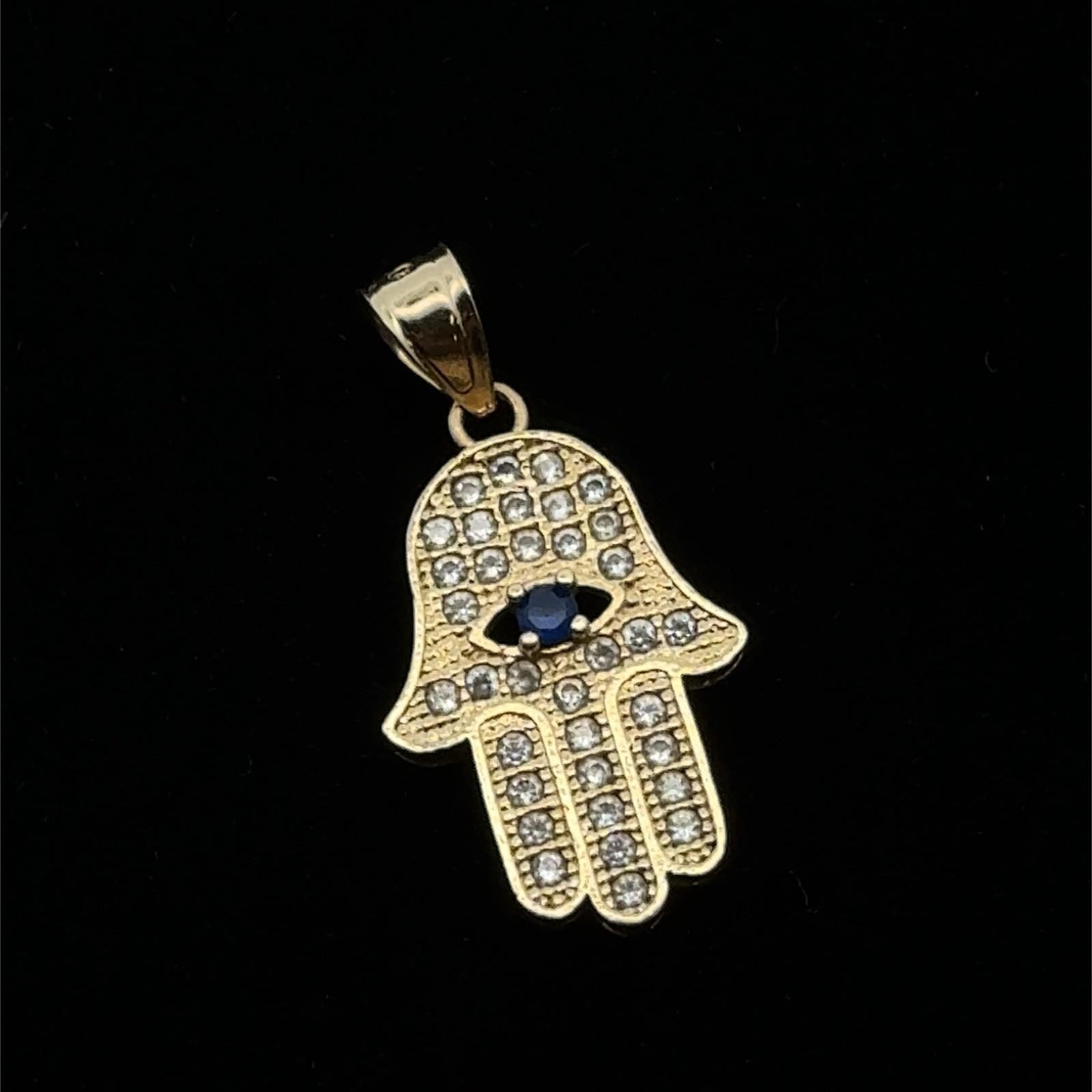 14k Yellow Gold Hamsa Fatima Hand Pendant, 2.4g - Image 6