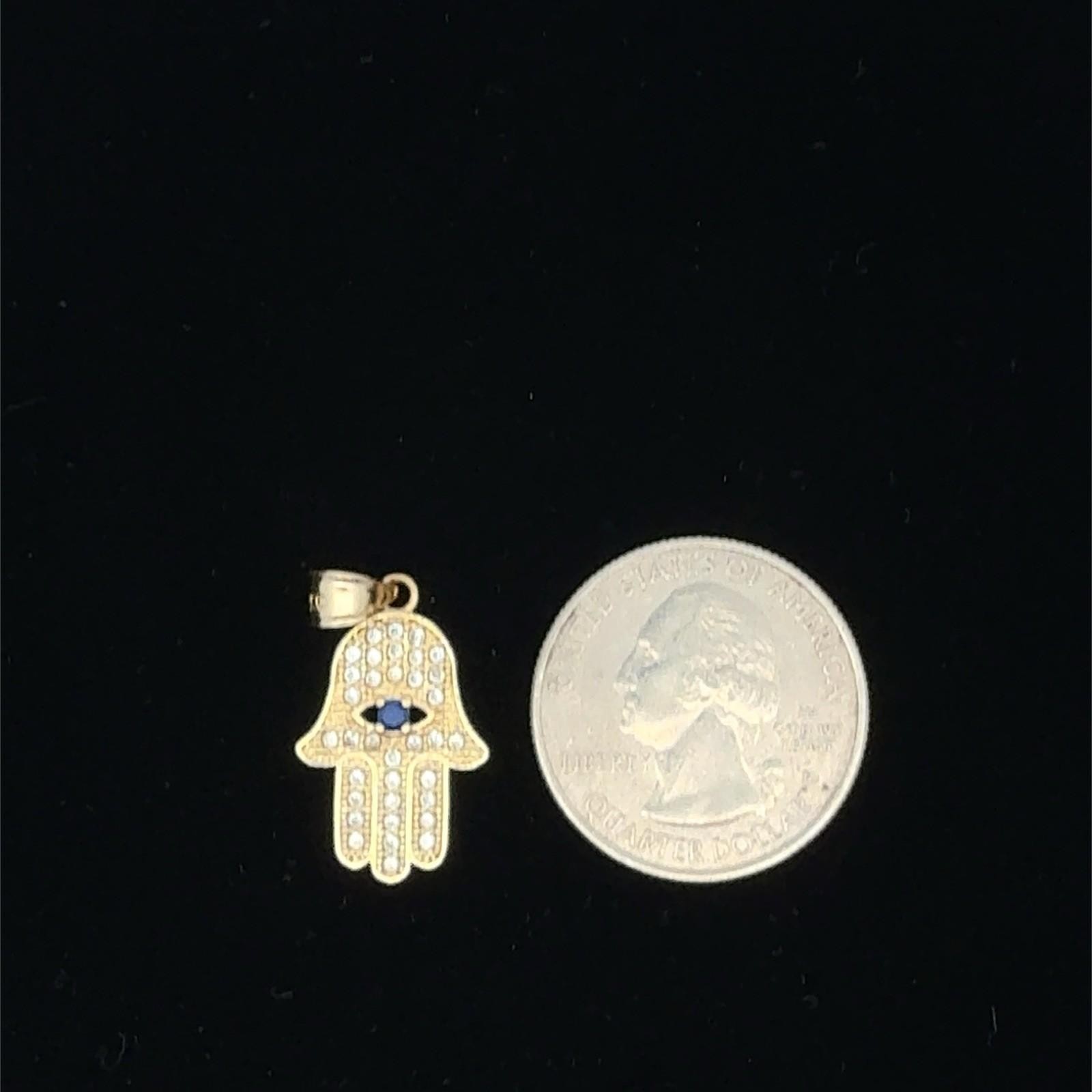 14k Yellow Gold Hamsa Fatima Hand Pendant, 2.4g - Image 7