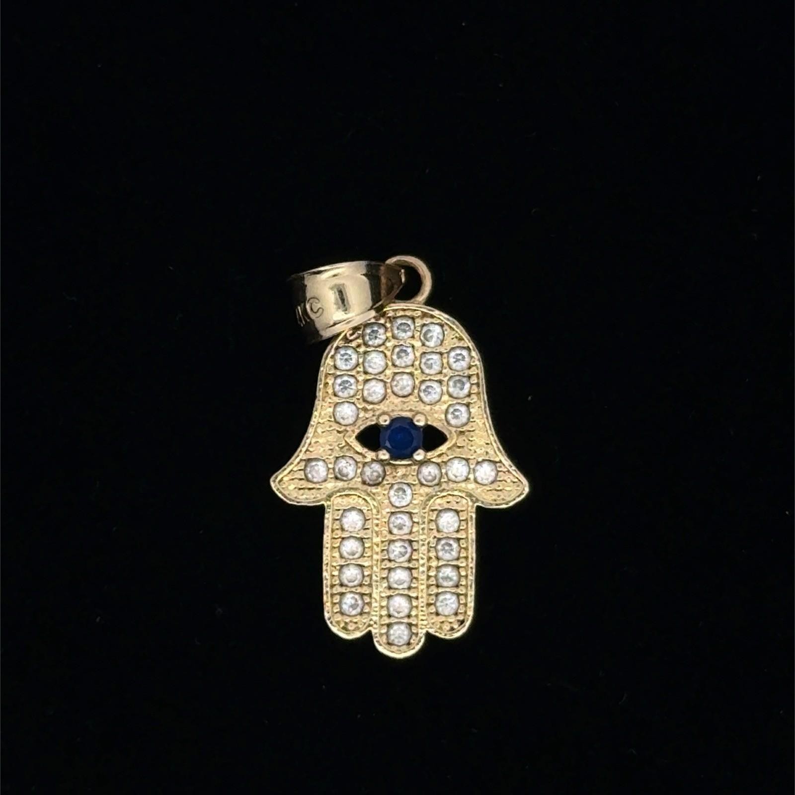 14k Yellow Gold Hamsa Fatima Hand Pendant, 2.4g - Image 8