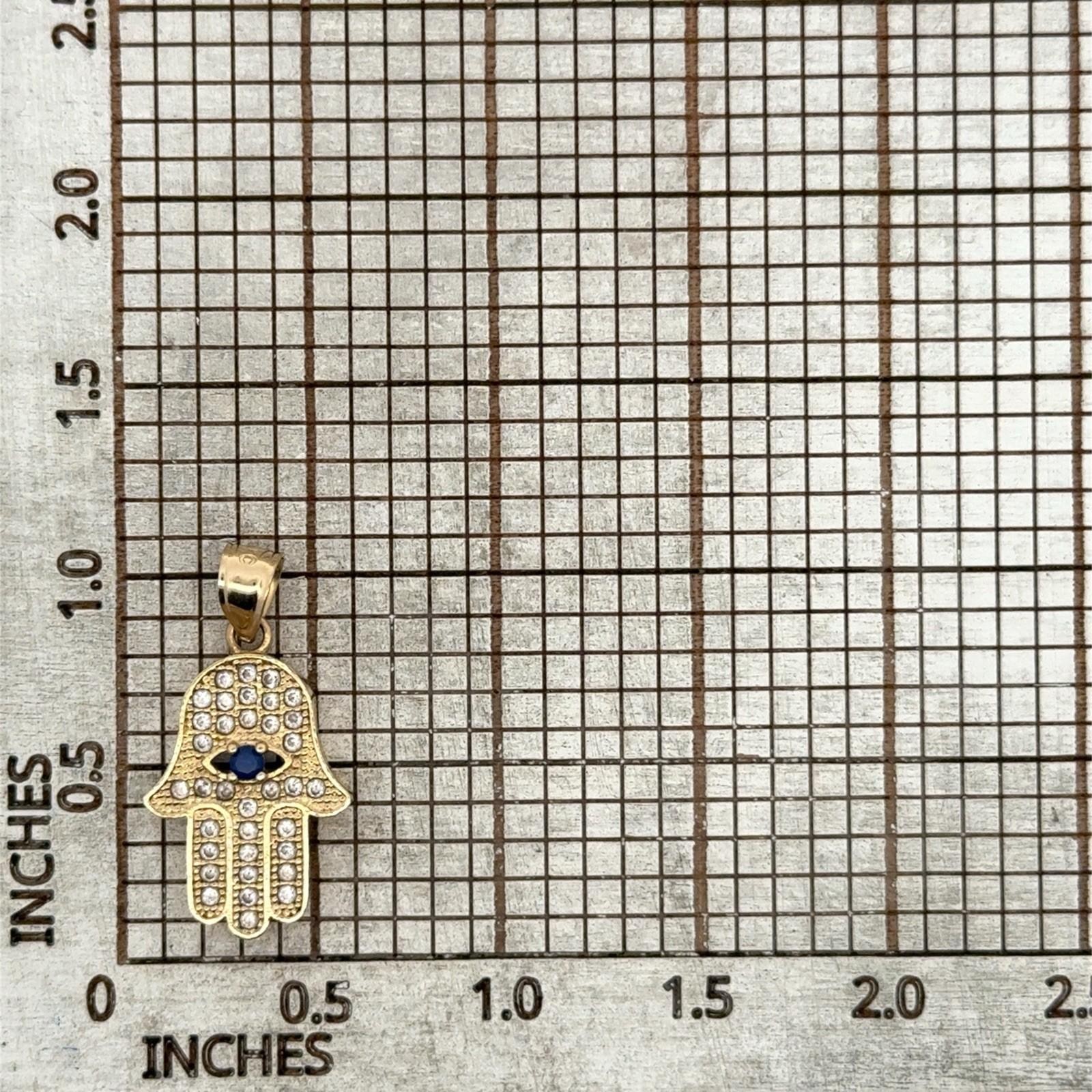 14k Yellow Gold Hamsa Fatima Hand Pendant, 2.4g - Image 9