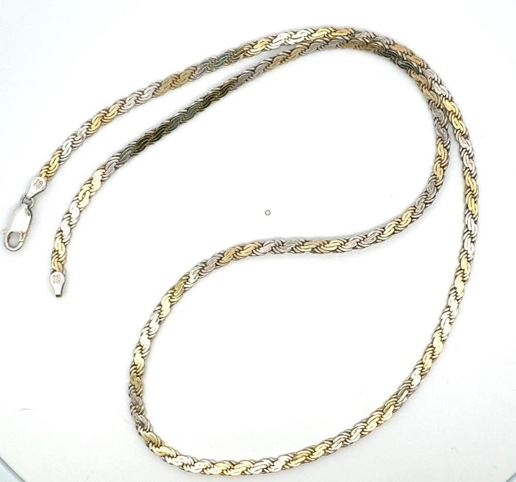 24" Sterling Silver, Two-Tone Color Flattened Wheat Chain Milor, Italy - 20.3g - Image 5