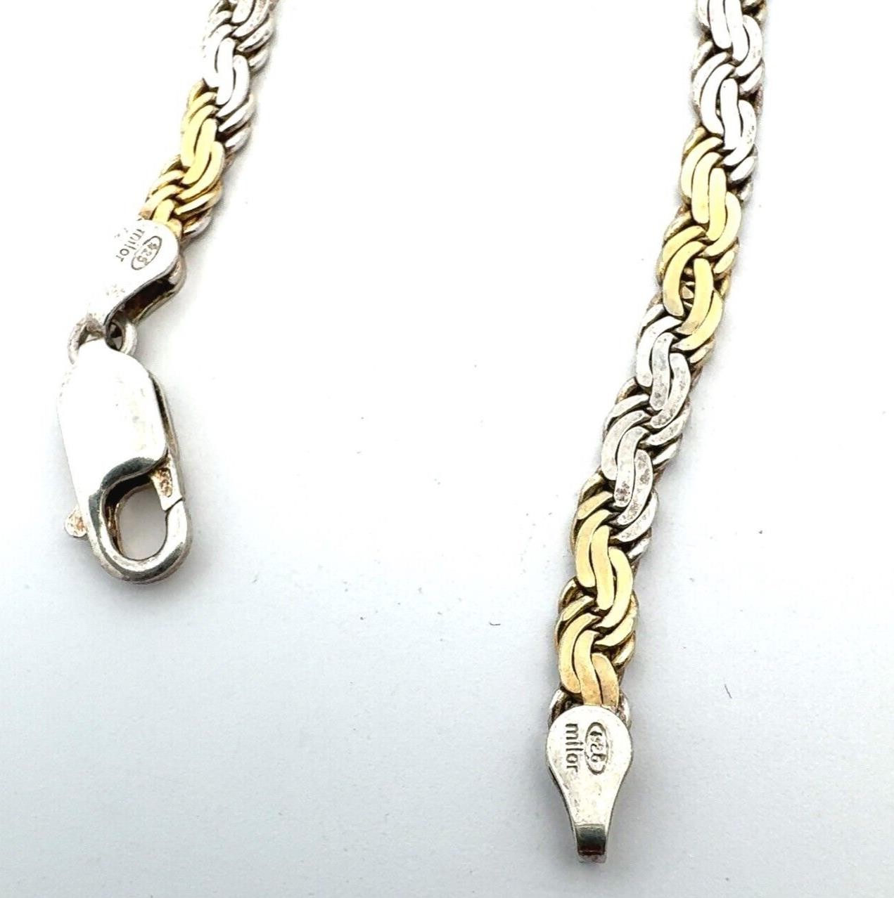 24" Sterling Silver, Two-Tone Color Flattened Wheat Chain Milor, Italy - 20.3g - Image 8